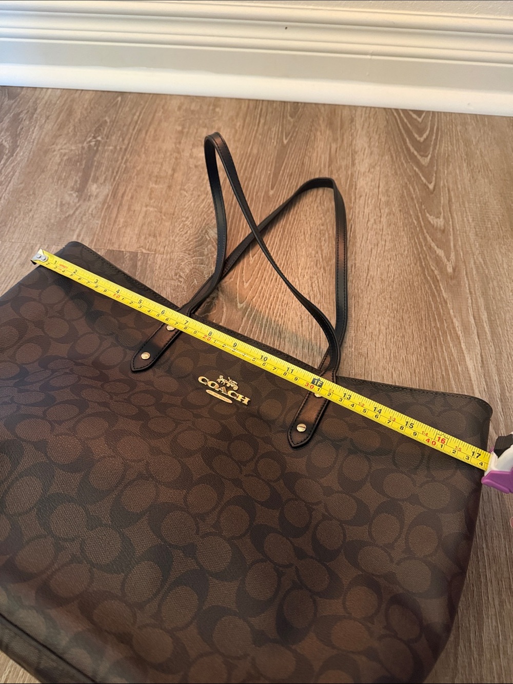 Coach Dark Brown Signature Canvas City Tote with Black Straps - Picture 8 of 11